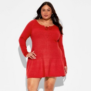 Women's Long Sleeve Keyhole Mini Sweater Dress - Wild Fable™ - 1 of 3