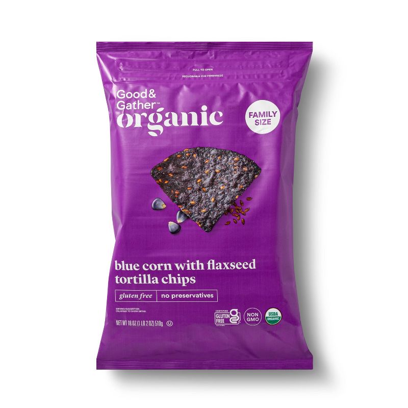 Organic Blue Corn Tortilla Chip with Flax Seeds - 18oz - Good & Gather&#8482;, 1 of 5
