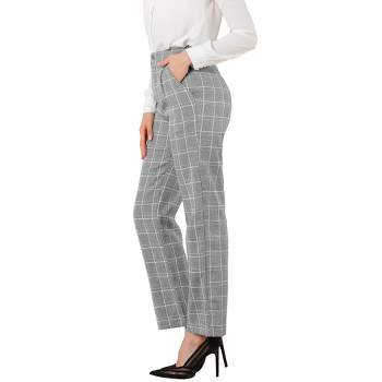 Allegra K Women's Plaid Elastic Waist Casual Work Office Long Trousers