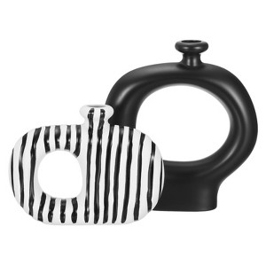 Unique Bargains Ceramic Office Home Modern Decorative Striped Vases Black and White 2 Pcs - 1 of 4