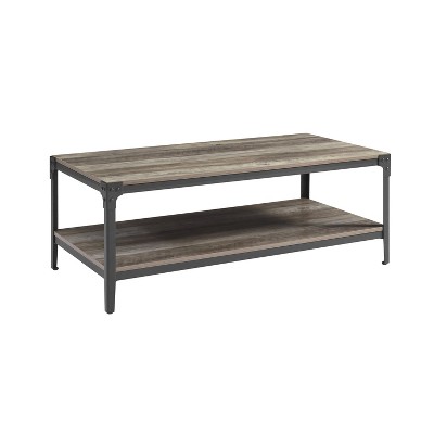 Angle Iron Rustic Wood Coffee Table Gray Wash - Saracina Home