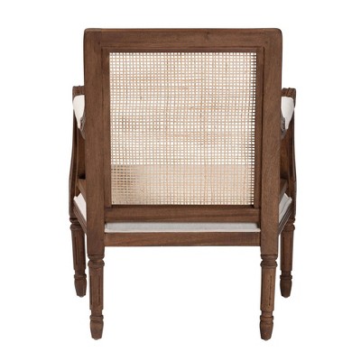 Beige Fabric and Walnut Wood Swoop Arm Accent Chair