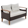 Sapphtopaz Outdoor Patio Furniture Set Wicker Loveseat Sectional Chairs with Acacia Wood Legs and Rectangle Coffee Table for Outdoor, Terrace - 3 of 4