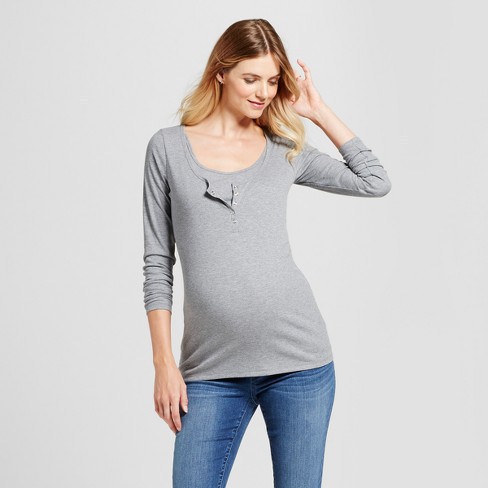 Long Sleeve Nursing Henley Maternity Top - Isabel Maternity by Ingrid &  Isabel™ Heather Gray XS