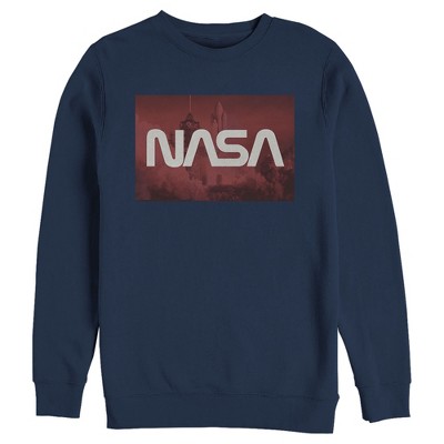 Men's Nasa Space Shuttle Blast Off Text Over Lay Sweatshirt - Navy Blue ...