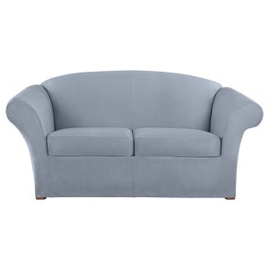 Ultimate Stretch Suede 3pc Loveseat Slipcover Pacific Blue - Sure Fit