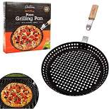 Pizza Grill Pan (12") w Removable Handle- Perforated Non-stick Grilling Dish w Air Holes for Extra Crispy Crust- Extra High Walls Keep Food Inside -