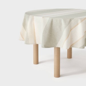 70" Textured Stripe Tablecloth Green - Threshold™ designed with Studio McGee: Round Linen Cotton, Spring Decor - 1 of 3