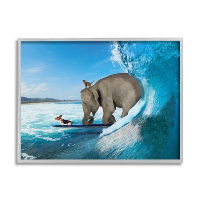 Stupell Industries Surfing Elephant Ocean Waves Framed Giclee Art