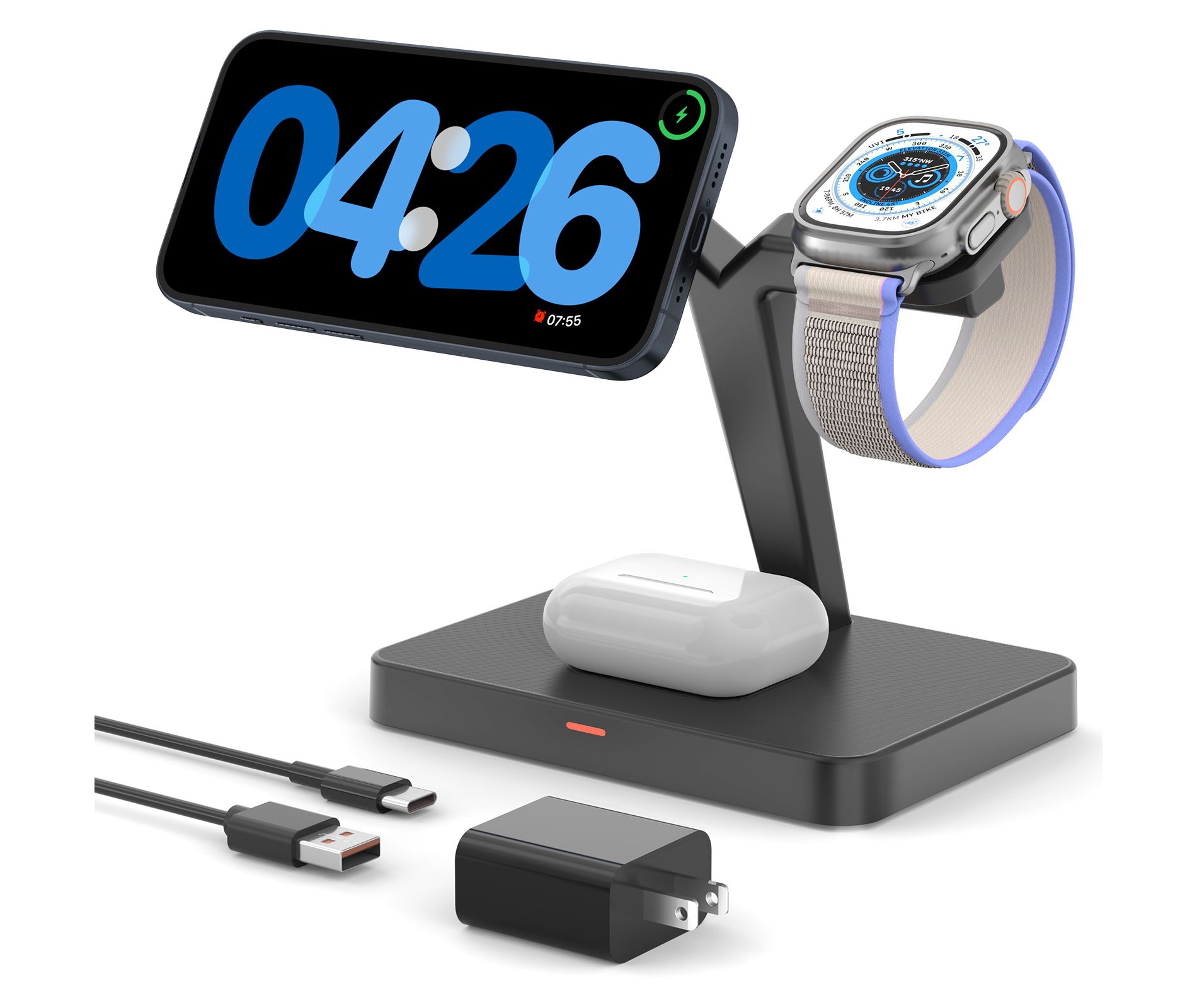 GreenEver 3 in 1 Magnetic Charging Stand Wireless Charger Station Foldable for iPhone 12-16 Pro Max Plus for Apple Watch 4-10 SE AirPods Pro 2/3/4