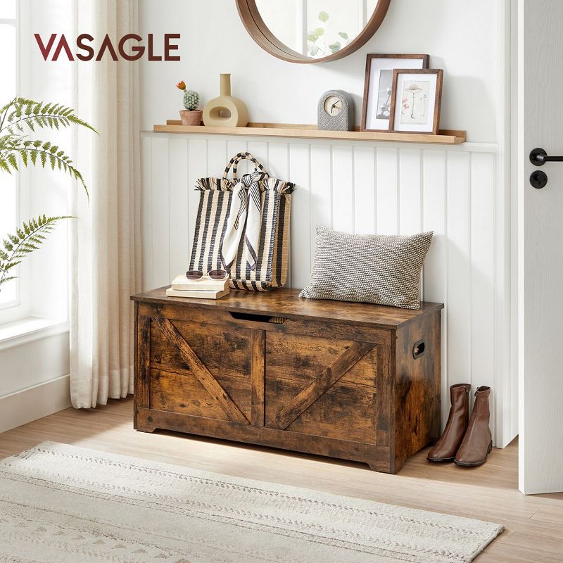 VASAGLE Storage Chest, Storage Trunk with 2 Safety Hinges, Storage Bench, Shoe Bench, Barn Style, 15.7 x 39.4 x 18.1 Inches, 3 of 9