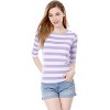 INSPIRE CHIC Women's Elbow Sleeves Boat Slim Fit Casual Stripe Animal Print Multi Floral Pattern T-Shirt - 4 of 4