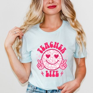Simply Sage Market Teacher Life Leopard Smiley Face Short Sleeve Tee - 1 of 4