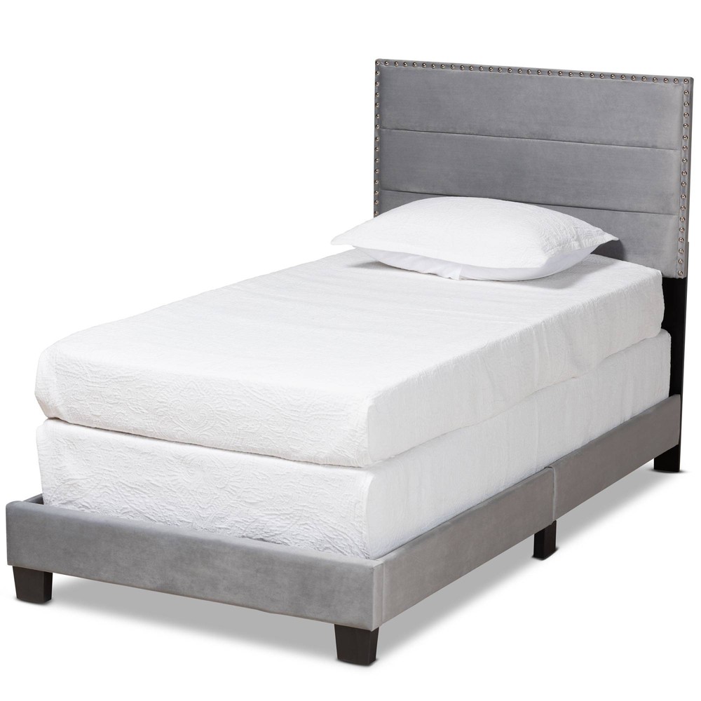 Photos - Bed Frame Twin Tamira Glam Velvet Fabric Upholstered Panel Bed Gray - Baxton Studio