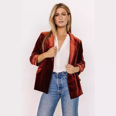 Velvet Jackets for Women's 3/4 Sleeve Open Front Velvet Cardigan