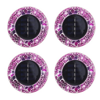 Pink Mosaic Solar LED Pathway Lights with Auto On/Off - 4 Pack