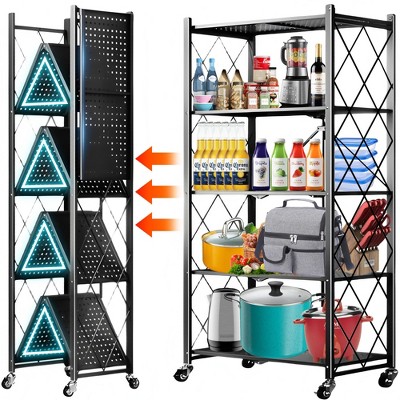 Musment 5-Tier Storage Shelving Unit, Metal Shelf, Foldable Storage Shelf with Wheels,  Garage Shelf, Metal Storage Rack, Kitchen Shelf