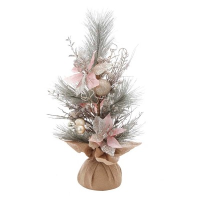 Kurt Adler 24" Pink Poinsettia and Gold Decoration Tree