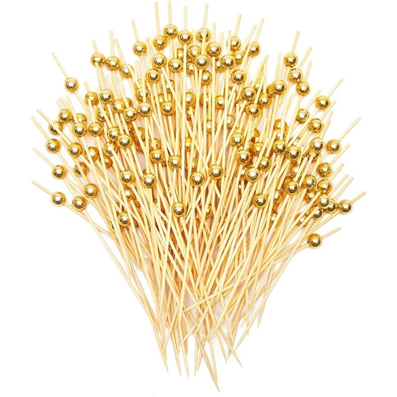 Okuna Outpost 150 Pack Bamboo Toothpicks with Gold Pearl, Cocktail Picks for Appetizer (4.7 Inches), 1 of 8