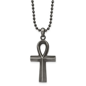Black Bow Jewelry Stainless Steel Antiqued & White Bronze Plated Ankh Necklace, 22 Inch - 1 of 3