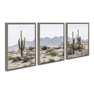 Kate and Laurel Sylvie Tall Saguaro Cacti Desert Mountain Left, Middle and Right Framed Canvas by The Creative Bunch Studio, 3 Piece 18x24, Gray - 1 of 4