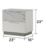 Vynxaria 2-Drawer Nightstand, Two-Tone High-Gloss Marble & White Lacquer Finish, Red Velvet-Lined Top Drawer, Compact Elegant Design - 3 of 4