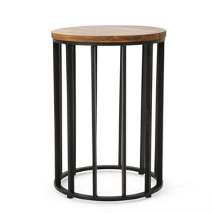 GDFStudio Bedford Outdoor Acacia Wood Cage Side Table, Antique Natural/Black Brushed Copper - 1 of 4