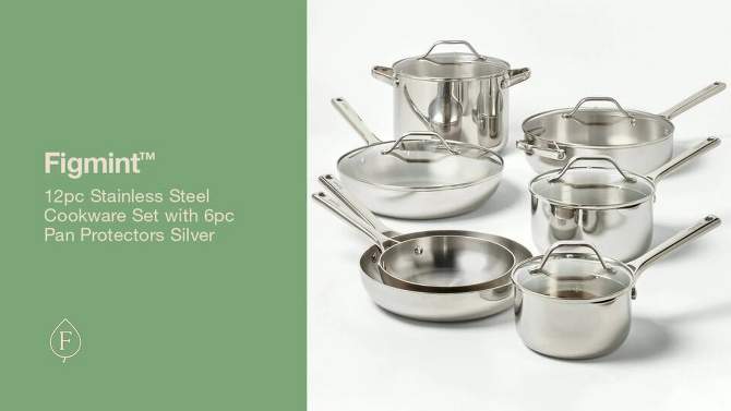 12pc Stainless Steel Cookware Set with 6pc Pan Protectors Silver - Figmint&#8482;, 2 of 14, play video