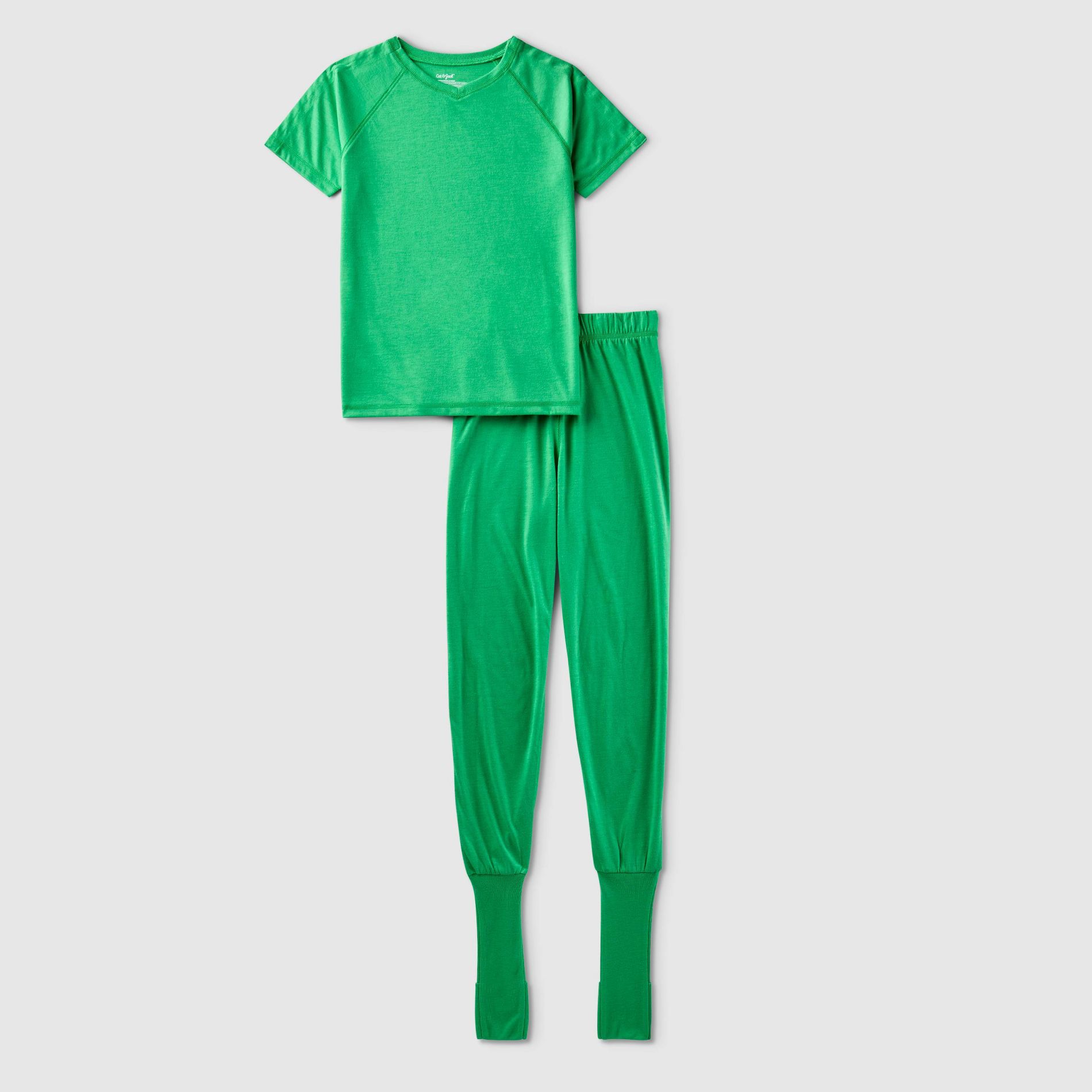 Kids' Adaptive 2pc Port Access Pajama Set - Cat & Jack™ Green XS: Sensory Friendly Knit Sleepwear