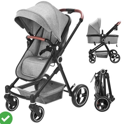 Convertible Baby Stroller 2 in 1 with Adjustable Backrest & Canopy Foldable Aluminum Alloy Anti-Shock