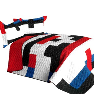 Slickblue Handmade TC Fabric Quilt Set, Machine Washable, Bedding, Modern Geometric, Full/Queen, Mixed Tones, 3pc - 1 of 4
