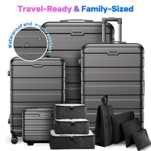 11PCS Hardside Luggage Set – 4 ABS Suitcases (14", 20", 24", 28") + 7 Packing Cubes, Lightweight 360° Spinner Wheels, Password Lock — Family Travel - 1 of 4