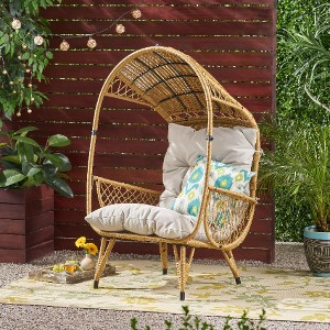 Lyngins Outdoor Wicker Standing Basket Chair in Faux Rattan and Iron Frame, Patio Accent Chair with Cushion, Outdoor Chair for Backyard/Patio - 1 of 4