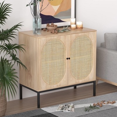 Brafab Buffet Sideboard Cabinets, Rattan Storage Cabinet Accent Entryway Chest Console Table Liquor Wood Cupboard for Dining Room