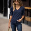 Amaryllis Women's V-Neck Puff Sleeve Tee with Gathered Shoulder Detail Relaxed Fit  Stretch Fabric - 4 of 4
