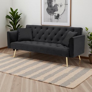 71" Velvet 2-Seater Convertible Sofa with Pillows & Golden Metal Legs - 1 of 4