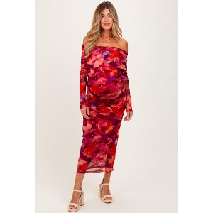 Pinkblush Red Floral Mesh Off Shoulder Long Sleeve Maternity Maxi Dress - 1 of 3