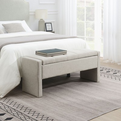 NicBex Linen Fabric Pull-Open Top Ottoman Bench with Storage,Upholstered Storage Ottoman for Bedroom,Entrance