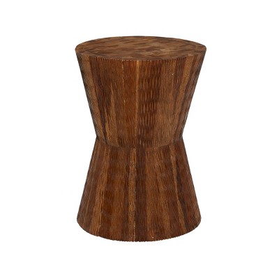 Coastal Teak Wood Geometric Accent Stool Brown - Olivia & May