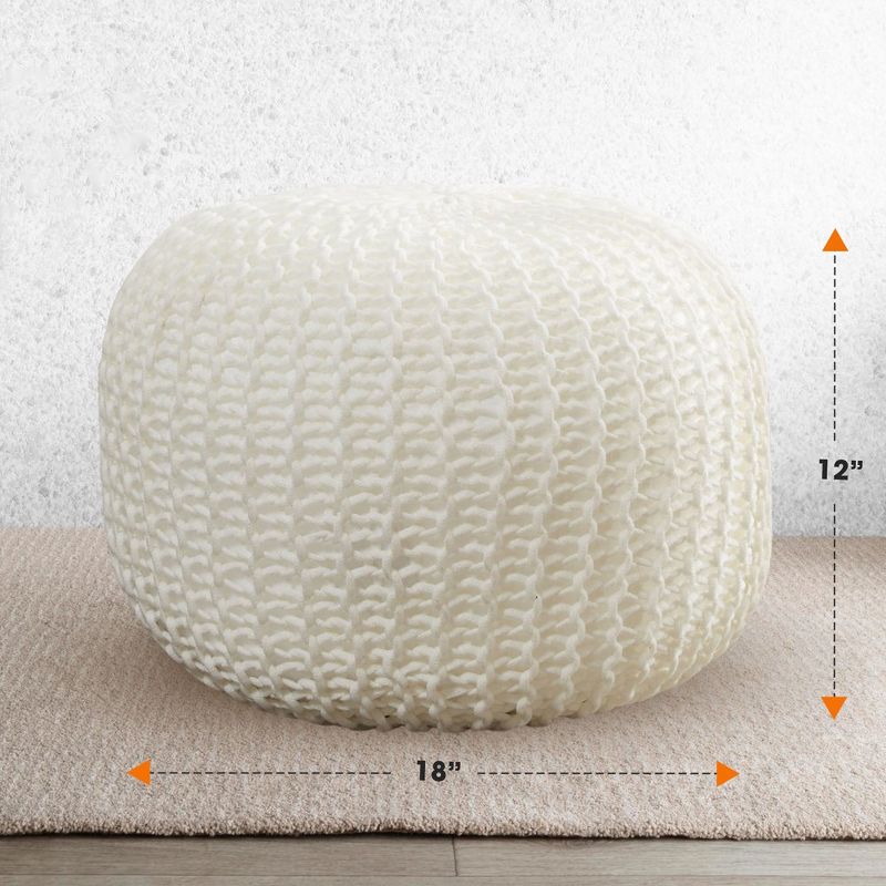 Cheer Collection 18" Round Cable Knit Pouf Ottoman, 3 of 8