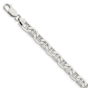 Black Bow Jewelry Men's 7mm, Sterling Silver, Solid Anchor Chain Bracelet - 1 of 3