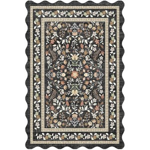 Acekool Washable Area Rug Non Slip Low Pile Boho Floral Accent Carpet for Bedroom, Bedside, Kitchen, Entryway, Kids Room, Office - 1 of 4
