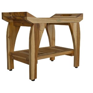EcoDecors® Tranquility® 24" Teak Wood Shower Bench with Shelf and LiftAide® Arms in EarthyTeak Finish - Target Plus Natural 24"L x 14"D x 19"H - 1 of 4