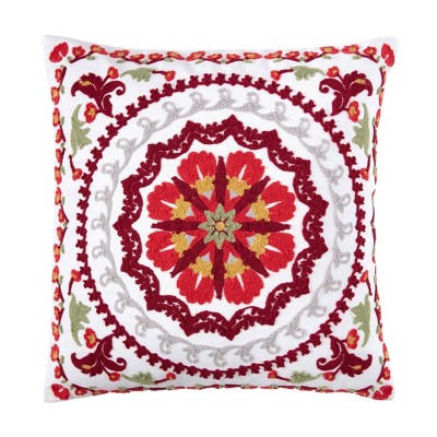Red and White Embroidered Cotton Polyester Euro Pillow Covers