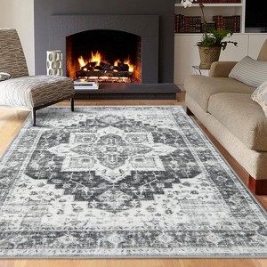 TackView Machine Washable Area Rug, Non Slip Backing Rugs Boho Vintage Foldable Stain Resistant Indoor Carpet for Bedroom Living Room - 1 of 4
