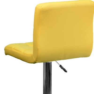 Yellow Quilted Adjustable Height Swivel Barstool with Chrome Base