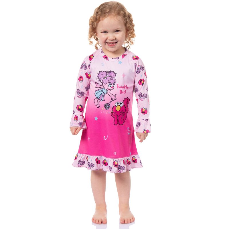 Sesame Street Girls' Twinkle Out Elmo Abby Cadabby Sleep Pajama Dress Nightgown Pink, 2 of 6