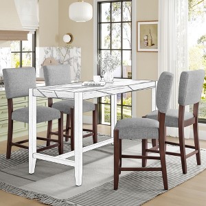 Set of 4 Bar Stools Upholstered Counter Stools Dining Chairs Pub Stool with Solid Wood Legs, Beige/Gray-Modernluxe - 1 of 4
