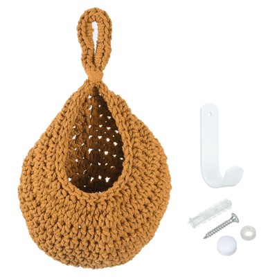 Unique Bargains Kitchen Hanging Garlic Potato Vegetable Fruit Teardrop Decor Hand-Woven Baskets