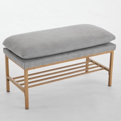 NicBex Modern 32" Bedroom Bench Linen Accent Stools with Metal Frame and Open Shelf for Bedroom and Entryway